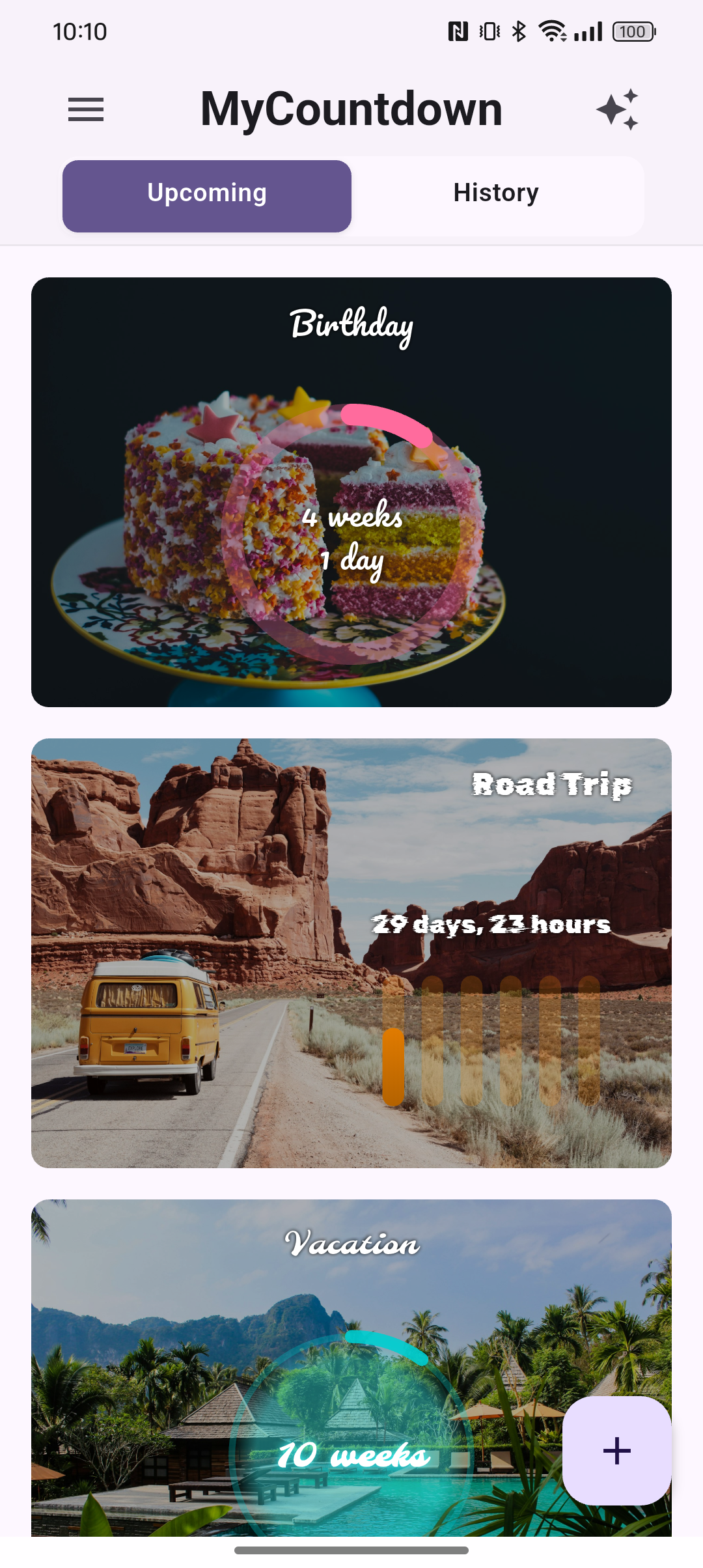 Schermata Home con il widget countdown